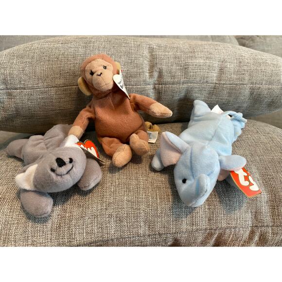 TY Teenie Beanie Babies, worm, giraffe, elephant, monkey, koala LOT of 5 - Picture 4 of 5